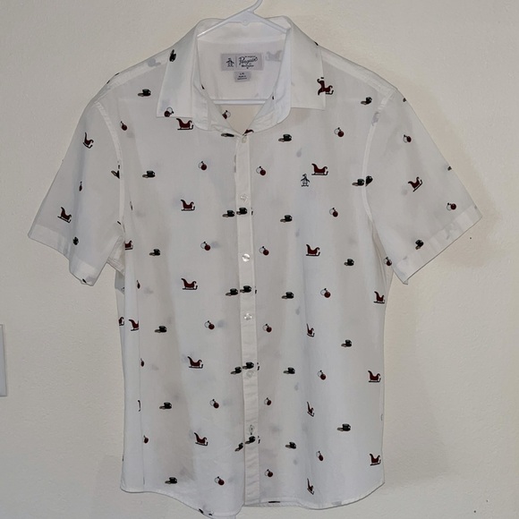 Penguin by Munsingwear, White Christmas Button Down Shirt, Size Large, Holiday - Picture 11 of 12